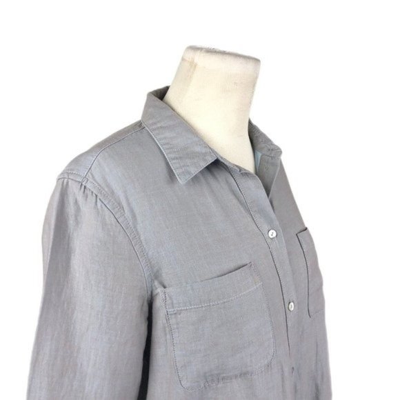 Elemente Clemente Gray Cotton Silk Button Up Long Sleeve Tunic Blouse Size Small - Picture 2 of 7